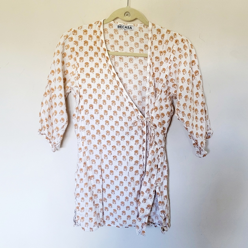 BECASA Cotton Wrap Boho Floral Top